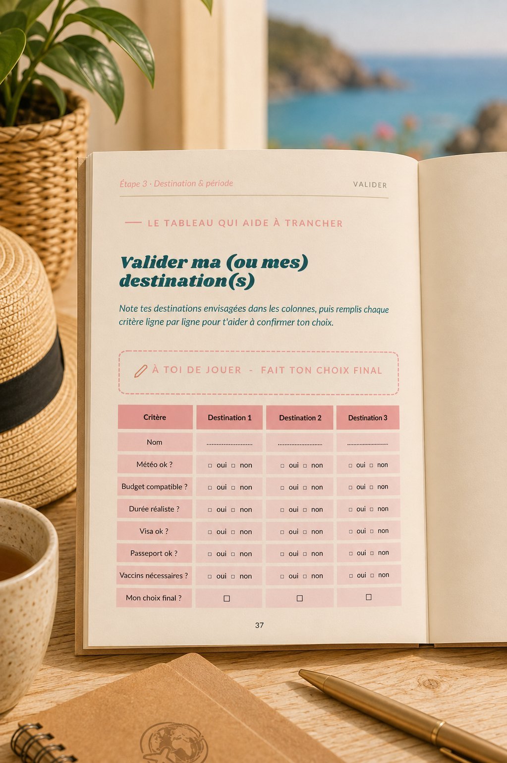 Page tableau pour valider sa destination
